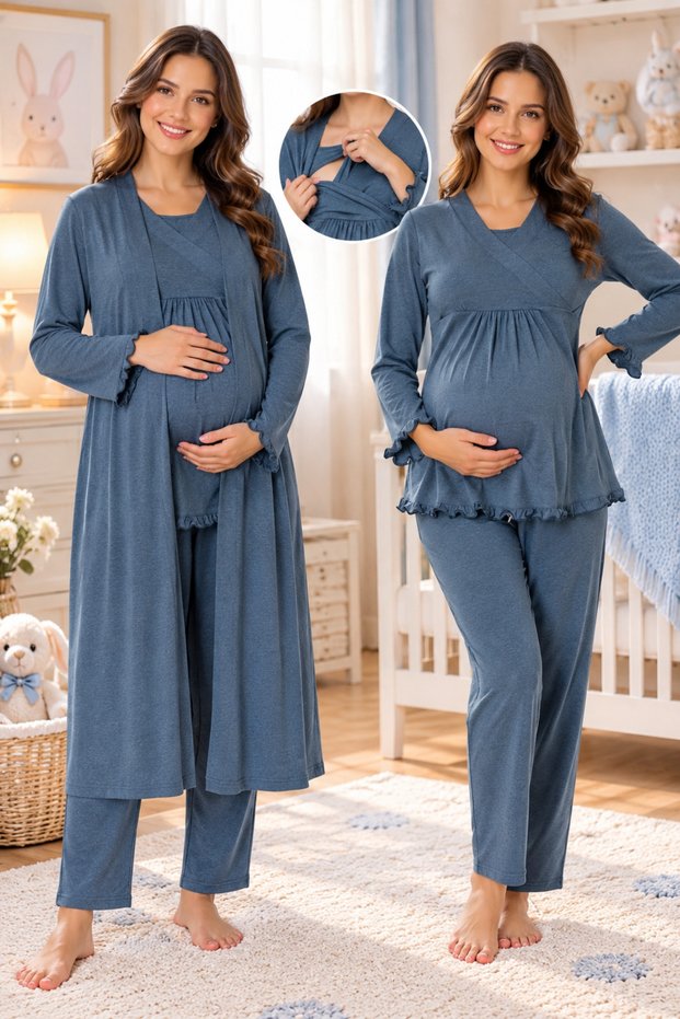 Maternity Pajama Set with Hidden Nursing Feature Effortt