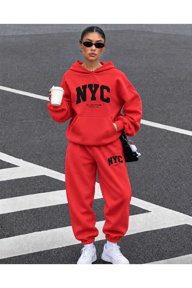 Women/Men Allnyc Custom Printed Cotton Oversize Jogger Hooded Sweatshirt Bottom Top Set