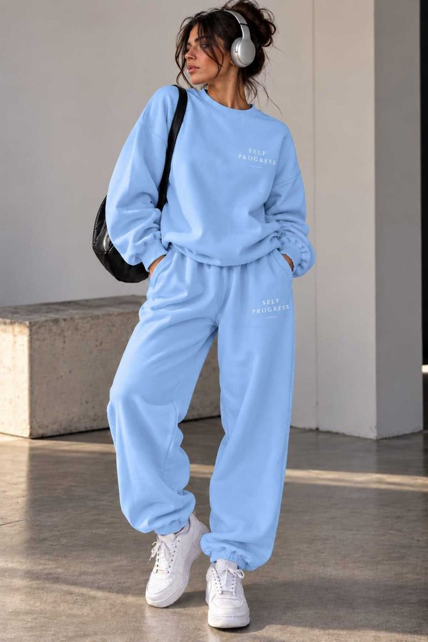 Women/Men Self Custom Printed Cotton Oversize Jogger Crewneck Sweatshirt Bottom Top Set