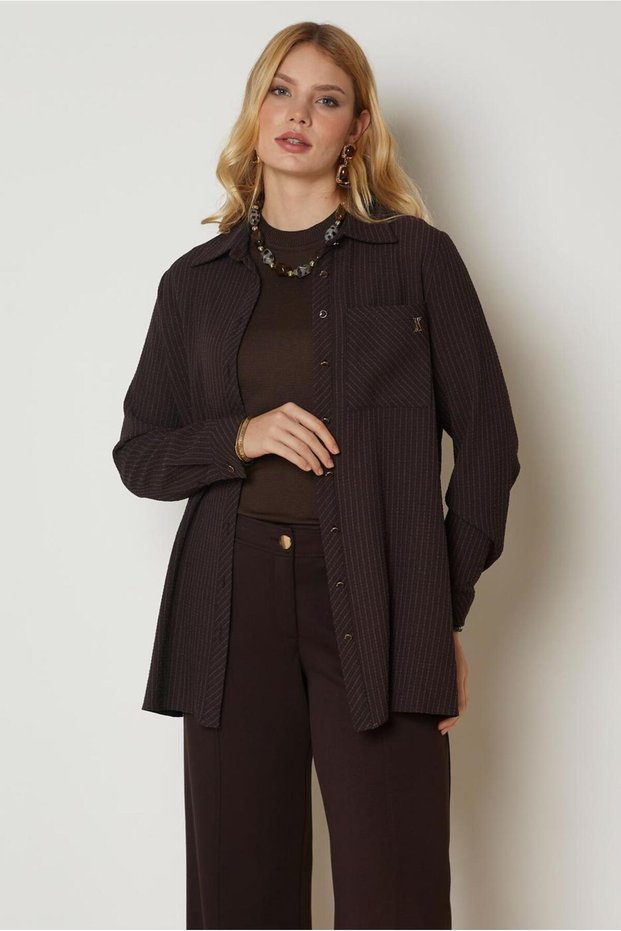 Shirt Collar Striped Tunic 47092