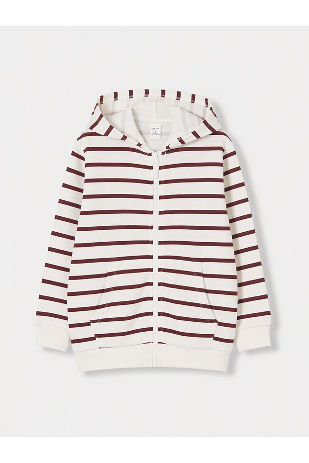 Ozmarka New Season Burgundy Striped Boys' Zippered Sweatshirt