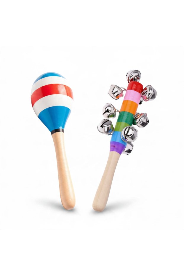 Musical Instrument Set with Wooden Maracas and Colorful Bells – 2 Pieces