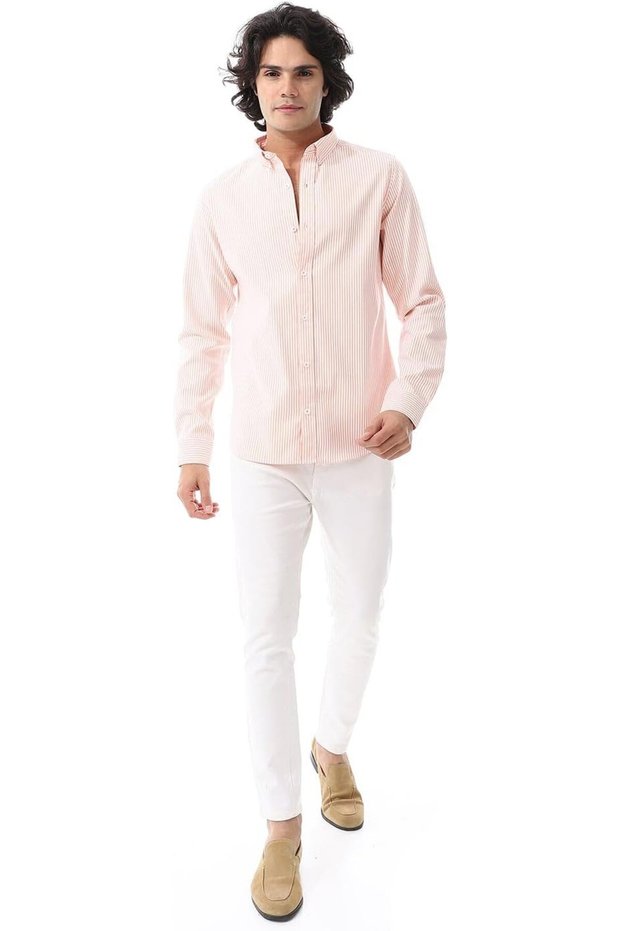Mens Candy Stripes Pattern Turn Down Collar Modern