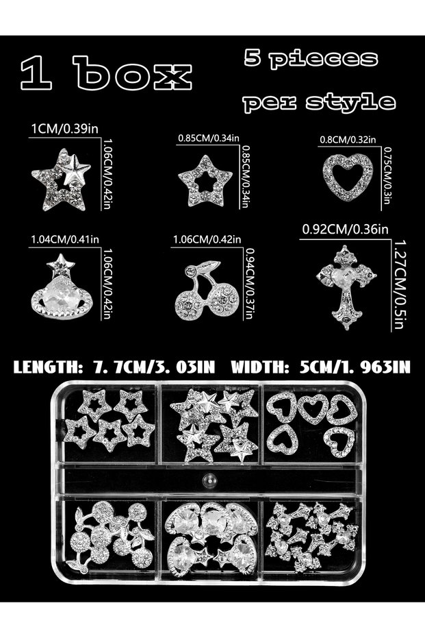 10pcs black 10pcs/1box Nail Art Nail Charm Nail Accessories y2k Wind Planet, Cherry, Cross, Star Shi