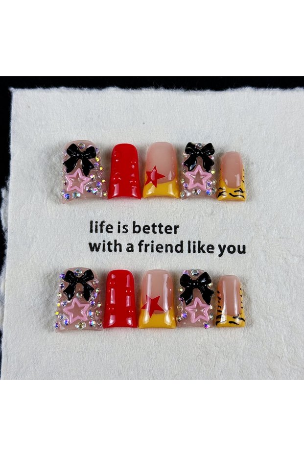 M 10pcs High-end Candy Dopamine Edition, hand-painted three-dimensional bowknot, five-pointed star,