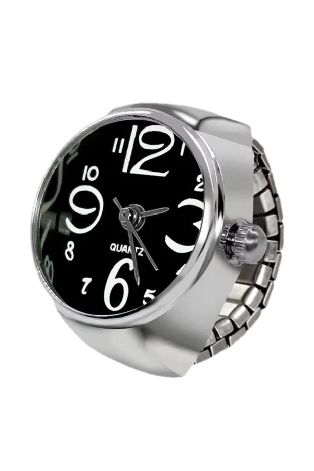 black New Ring Watch Hot Selling Creative Arabic Numeral Scale Circular Dial Alloy Shell Finger Coup