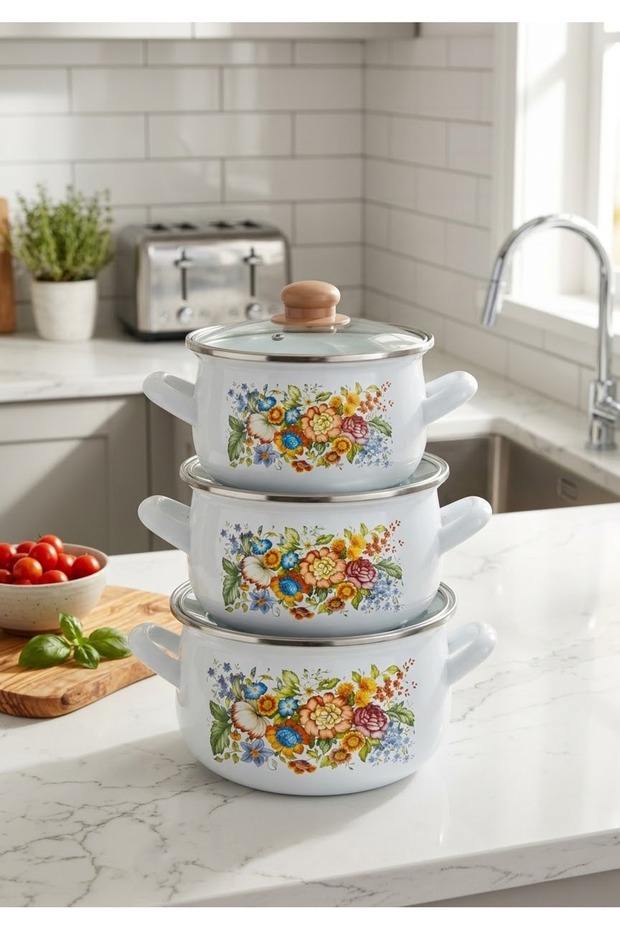 18-20-22 cm 2-3-4 Liter Dirt Flower Enamel Pot Set