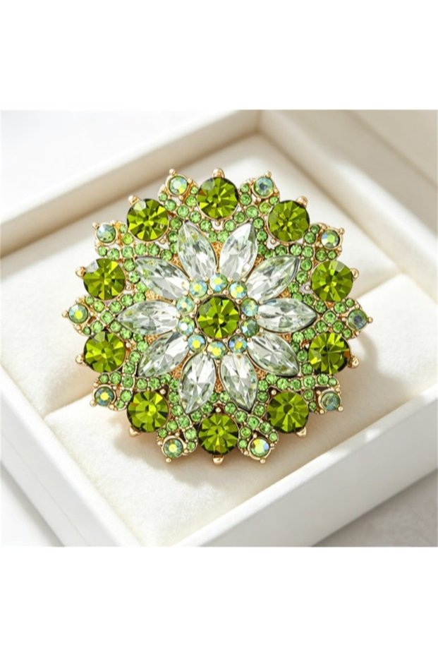 1 4 Color Luxury Green Rhinestone Sunflower Brooches for Women Flower Plant Lapel Pins Party Jewelry
