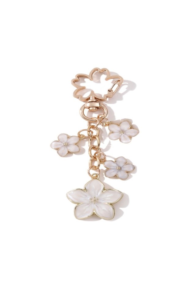 E10207 1pc Colorful Flower Enamel Keychain Sweet Romantic Blossom Sakura Plant Bag Charm For Handmad