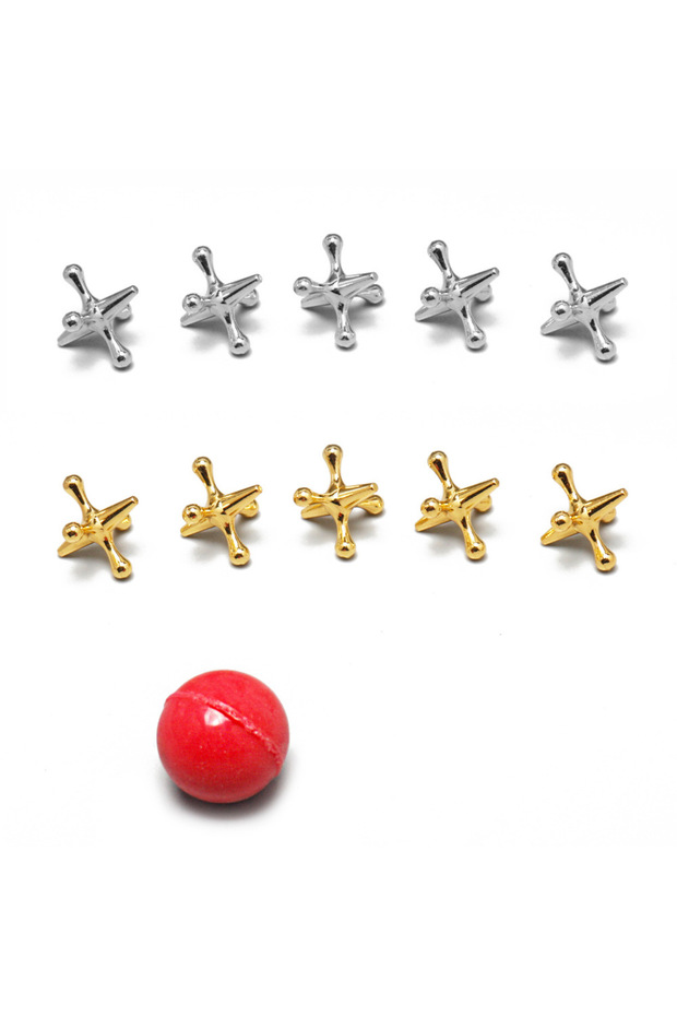 01 Classic Metal Jacks Set with 1 Balls - 10pc Retro Game, Durable, Enhances Coordination, Ideal for