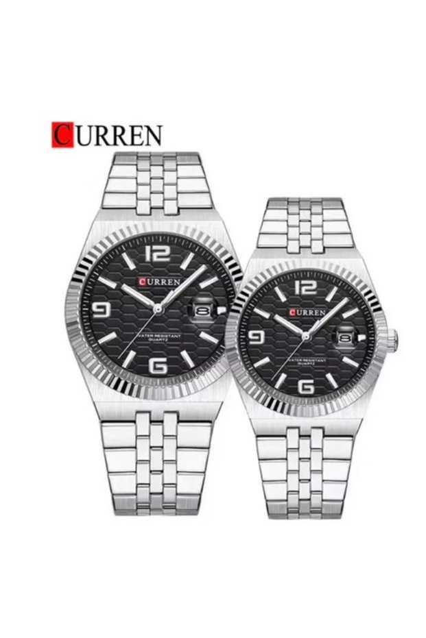 Stainless Steel Couple Watches Set, Men’s & Women’s Matching Analog Quartz Watches with Stainless Steel Strap, Elegant Couple Gift for Husband, Wife, Boyfriend & Girlfriend