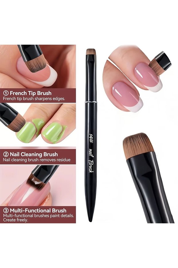 black 2Pcs 3 in 1 French Nail Brush,with Multi-function Brush Head-Fine Nail Brush,Suitable for Gel