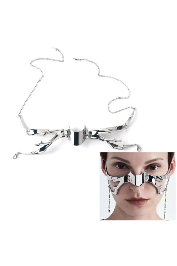 A-626-2 Punk Irregular Metal Mask Gothic Mechanical Alien Fluid Face Accessories Earring For Women M