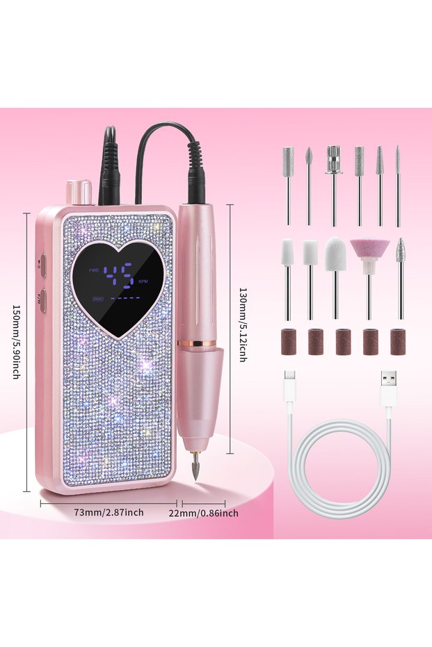 USB Type-C Rose Gold Professional 45000RPM Electric Nail Drill Rechargeable Portable Nail Sander Fil