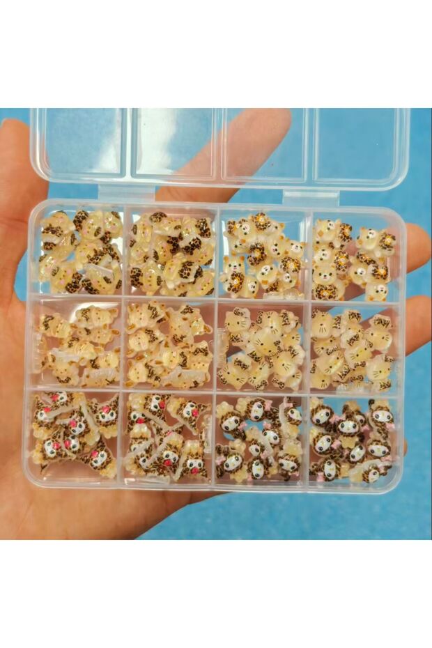 120PCS 50Pcs Leopard Sanrio 3D Resin Nail Charms Mixed Kuromi My Melody Kitty Nail Parts DIY Manicur