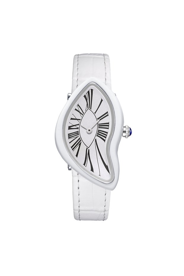 WHITE Zhonggu Alien-style Watch for Men and Women, Quartz, Roman Numerals, Genuine Leather Strap