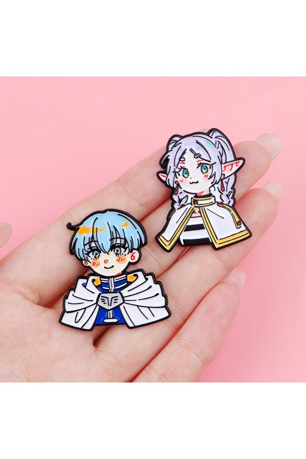 2pcs-set 2PC Anime Frieren Elf Girl Enamel Pin Manga Badges on Backpack Manga Brooches Hat Lapel Pin