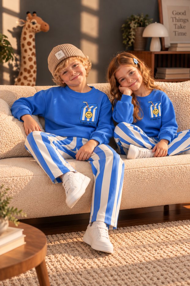 Boys' Printed Long Sleeve Striped Pants 2-Piece Tracksuit Set