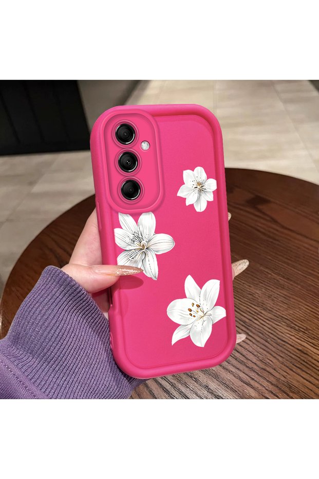 Samsung Galaxy M14 5g Compatible Pink Red Silicone Flower Pattern Case Shockproof Camera Protection