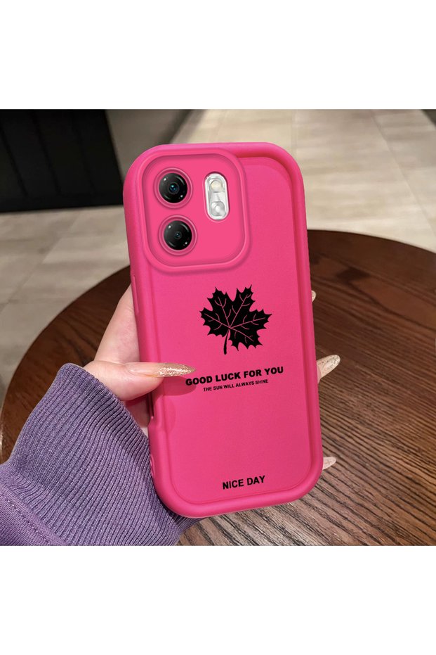 Infinix Hot 50I Compatible Pink Red Silicone Maple Leaf Pattern Case Shockproof Camera Protection