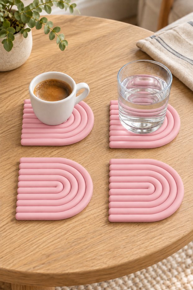 Mini Arch Rainbow 100% Silicone Coasters 8 cm Set of 4 Nude Pink