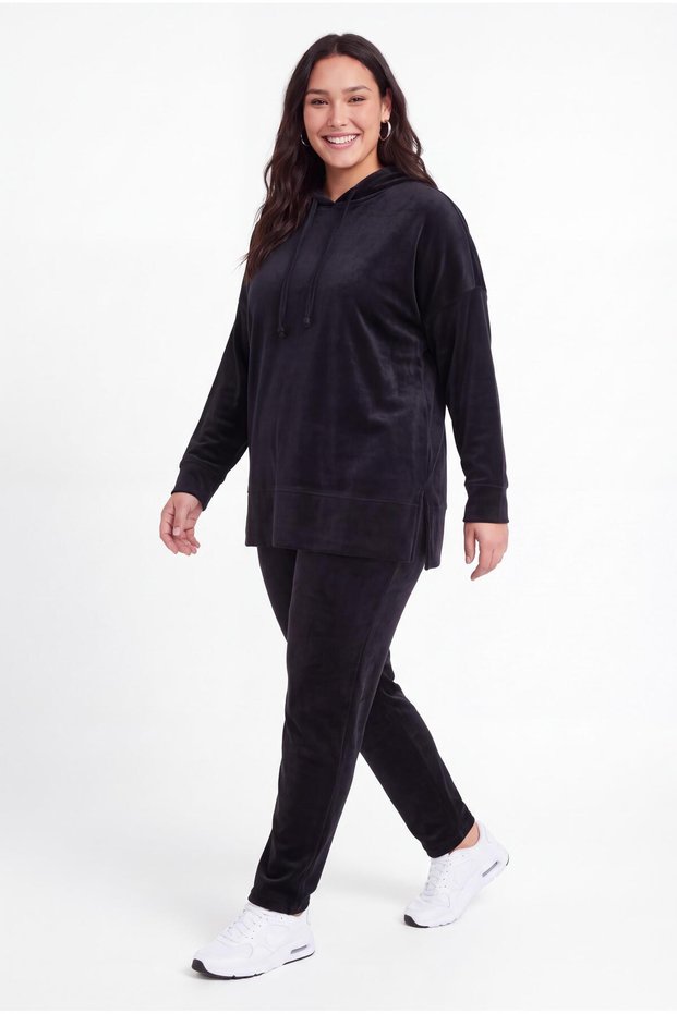Women's Plus Size Hooded Slit-Pocket Anthracite Tracksuit Set