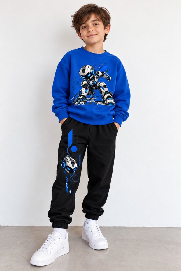 Sweatshirt Children's Top and Bottom Set 3 Yarn Cotton Robot