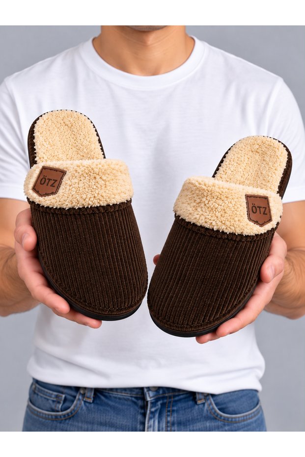 Men's Winter Comfort Corduroy Plush Lined Winter House Slippers Dowry Slippers Stc1380