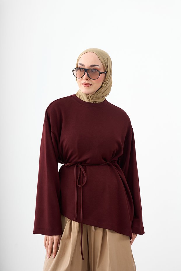 Women's Long Sleeve Asymmetrical Cut T-Shirt Plum