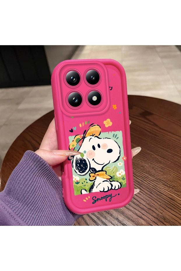 Mi 14t Pro Compatible Pink Red Silicone Snoopy Pattern Case Shockproof Camera Protection