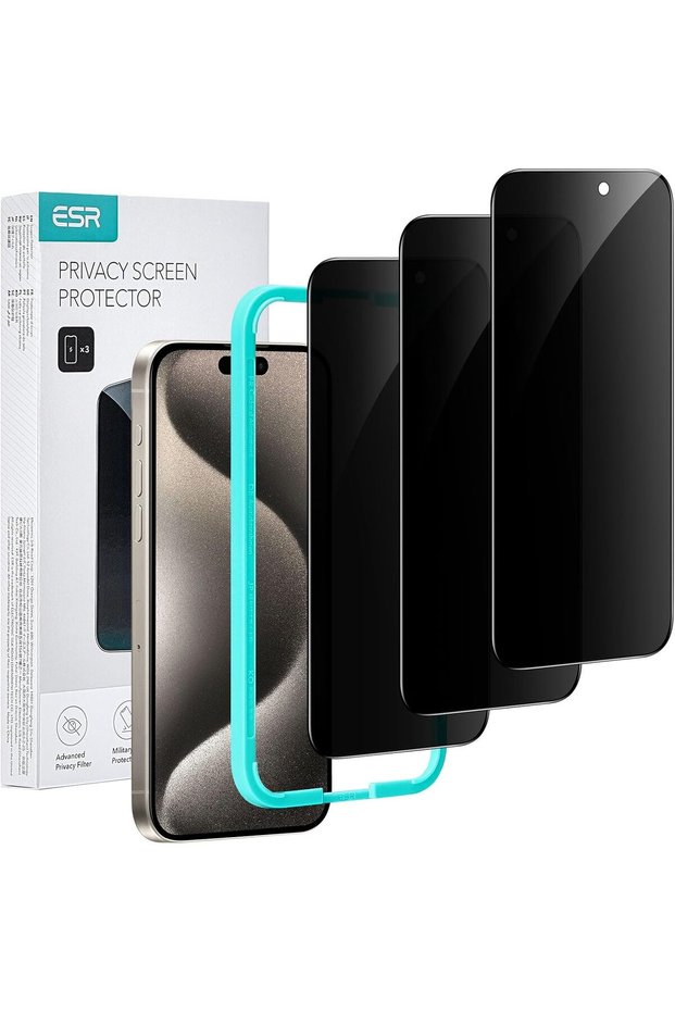 3 Pack for iPhone 15 Pro Privacy Screen Protector, Align Frame