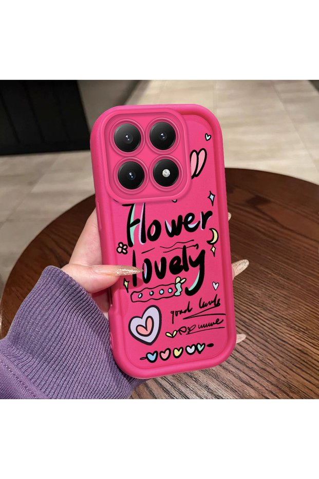 Mi 15t Compatible Pink Red Silicone Heart Pattern Case Shockproof Camera Protection