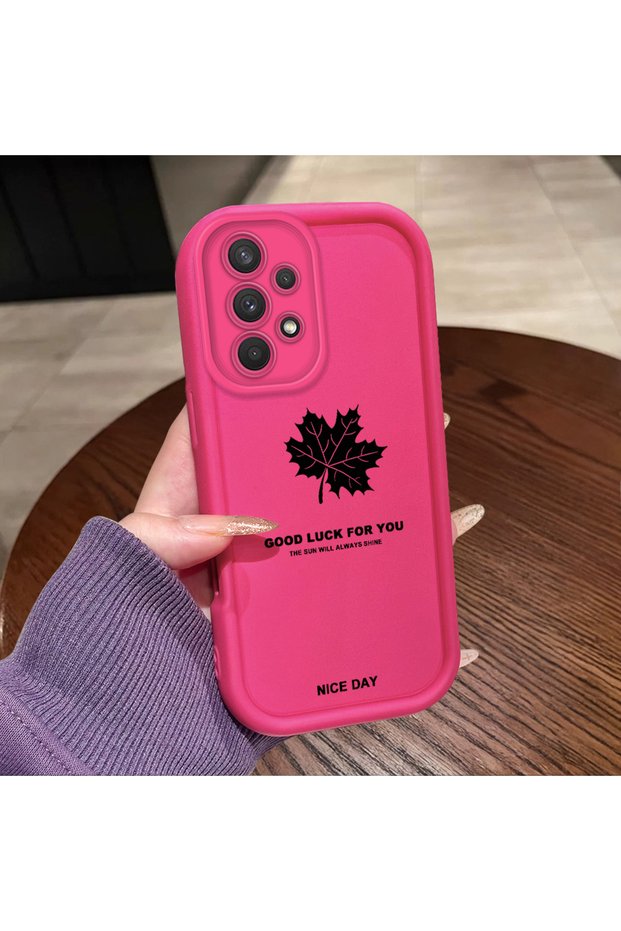 Samsung Galaxy A32 4g Compatible Pink Red Silicone Maple Leaf Pattern Case Shockproof Camera Protection