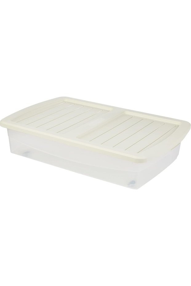 25L Clear Plastic Underbed Storage Box With Wheels & Lockable Lids, Off White