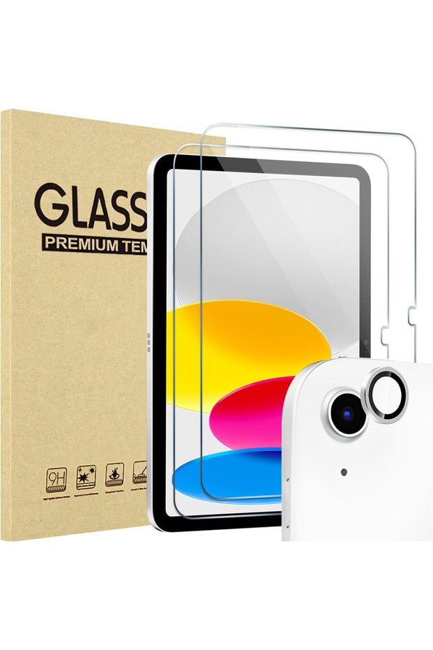 واقي شاشة لجهاز iPad 11/10، زجاج 2 + عدسة 1، فضي