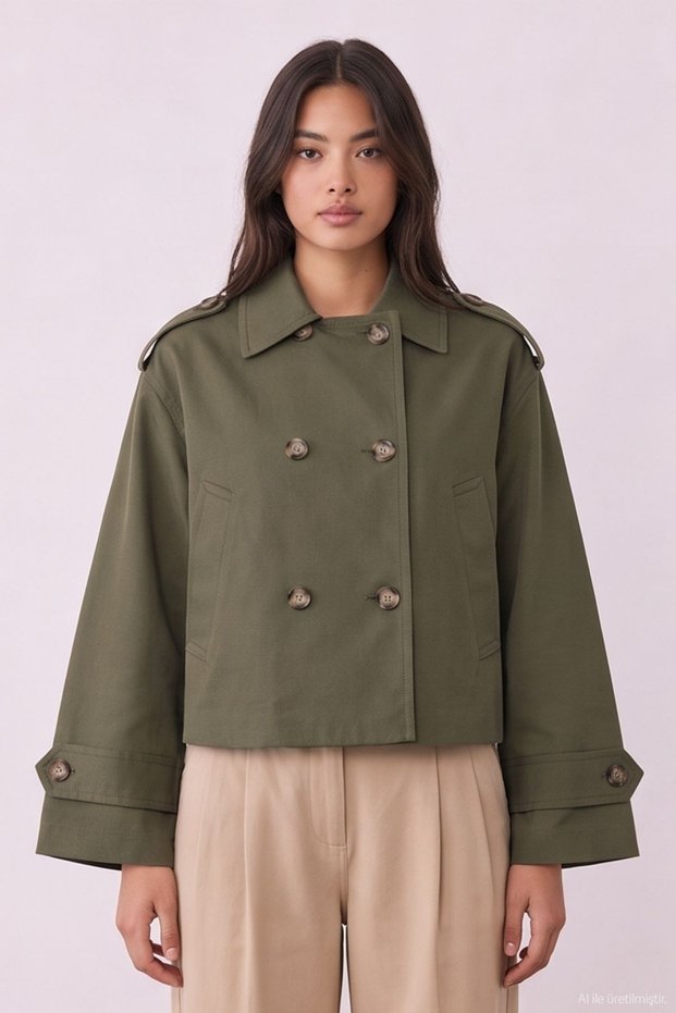 Crop Detailed Women's Trench Coat Trc02811 Khaki