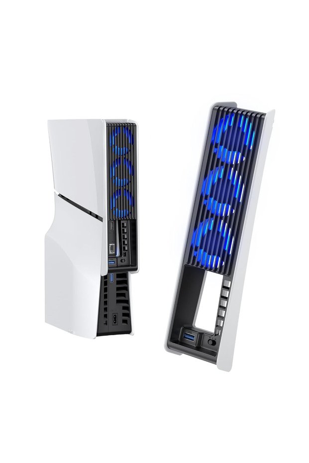 مروحة تبريد لجهاز PS5 Slim، مروحة ثلاثية أكبر الحجم مع سرعة تلقائية ومنفذ USB 3.0