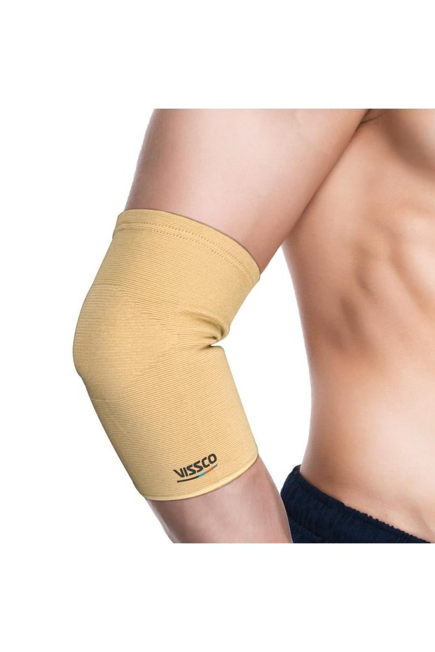 Vissco Elbow Brace Support Sleeve – Compression Elbow Support for Tennis Elbow, Joint Pain & Sports Injuries, Elastic Sleeve for Gym, Cricket & Volleyball, Unisex (Beige, X-Large)