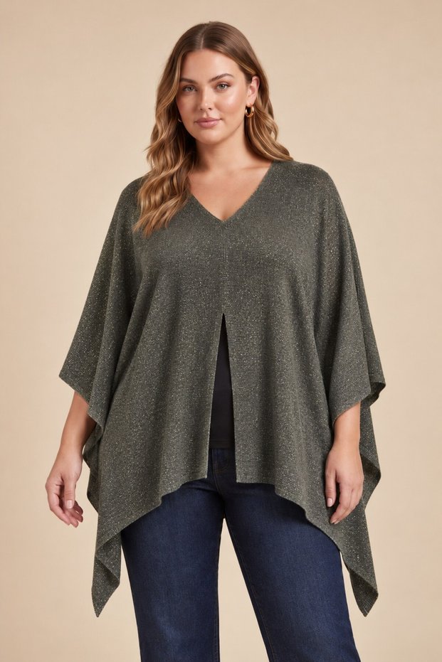 Silvery Mercerized Knitwear Cape Khaki (Sizes 38-54)