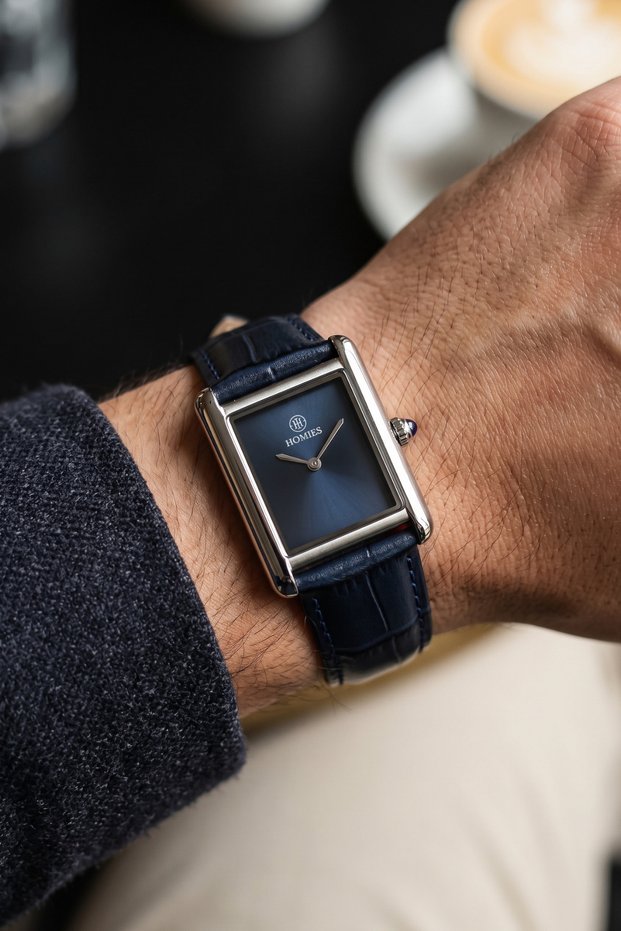 Tank Model Navy Blue Leather Cord Men's Wristwatch
