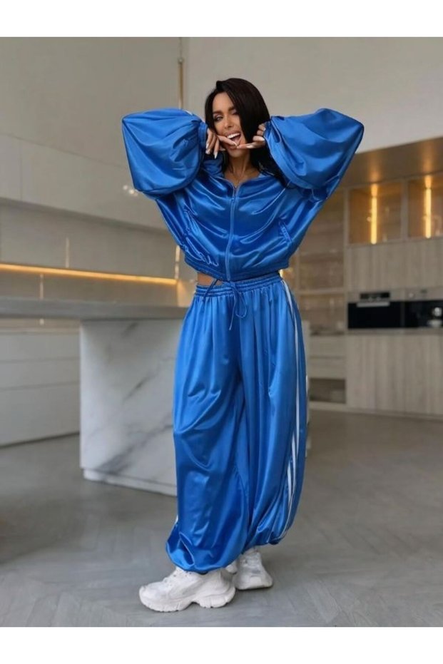 Silk Satin Zippered Top and Bottom Set