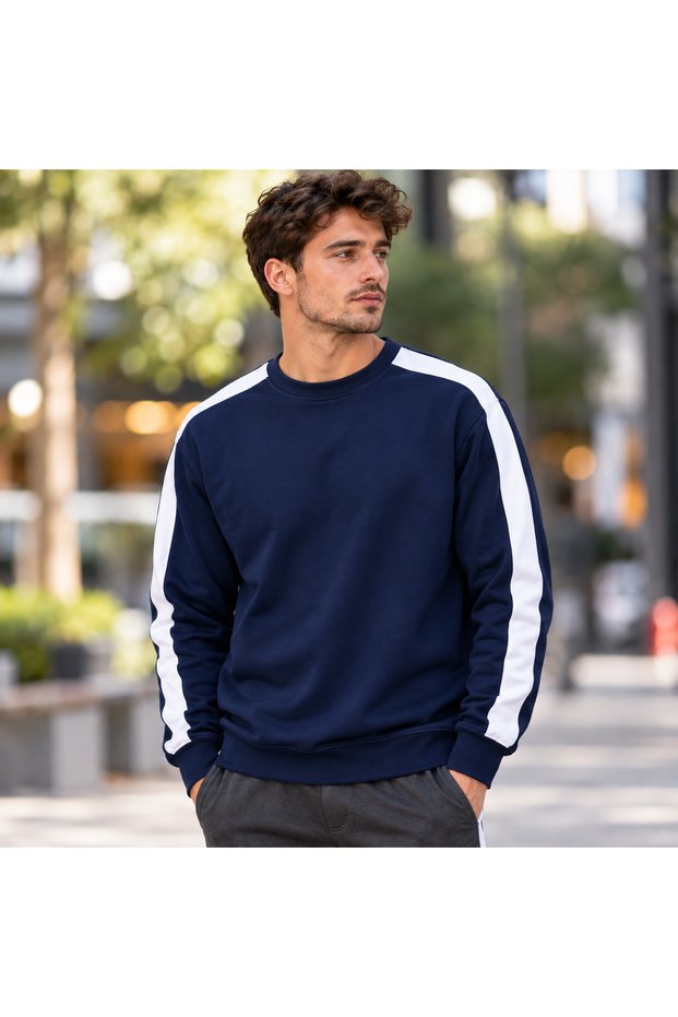 Men's Sweatshirt with Striped Details and Crewneck Collar