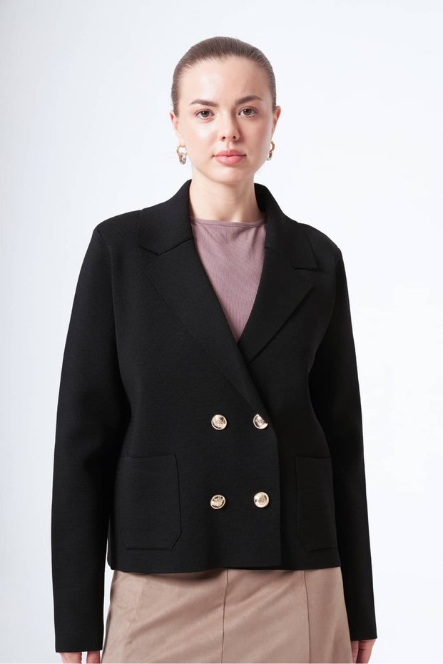 602 Double Button Detail Mercerized Jacket Black