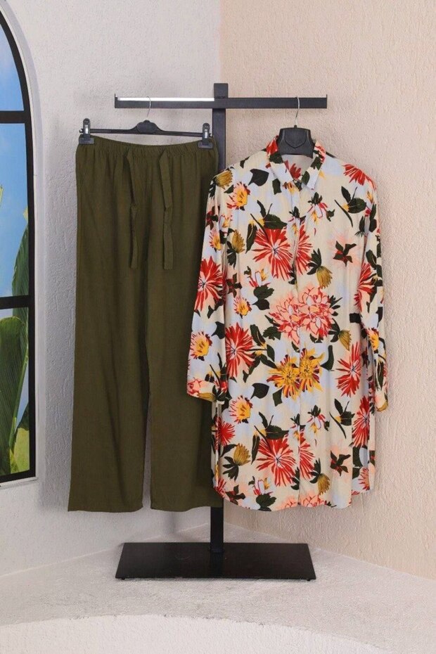 Red and Yellow Floral Patterned Long Shirt Tunic