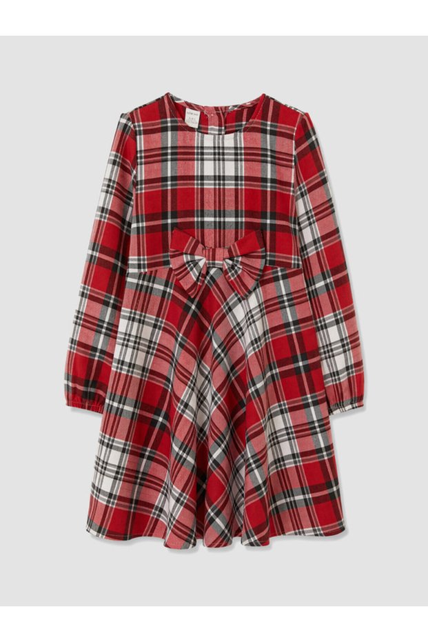 Rmz Gi̇yi̇m Farkiyla Bowknot Checkered Embroidered Girl's Dress