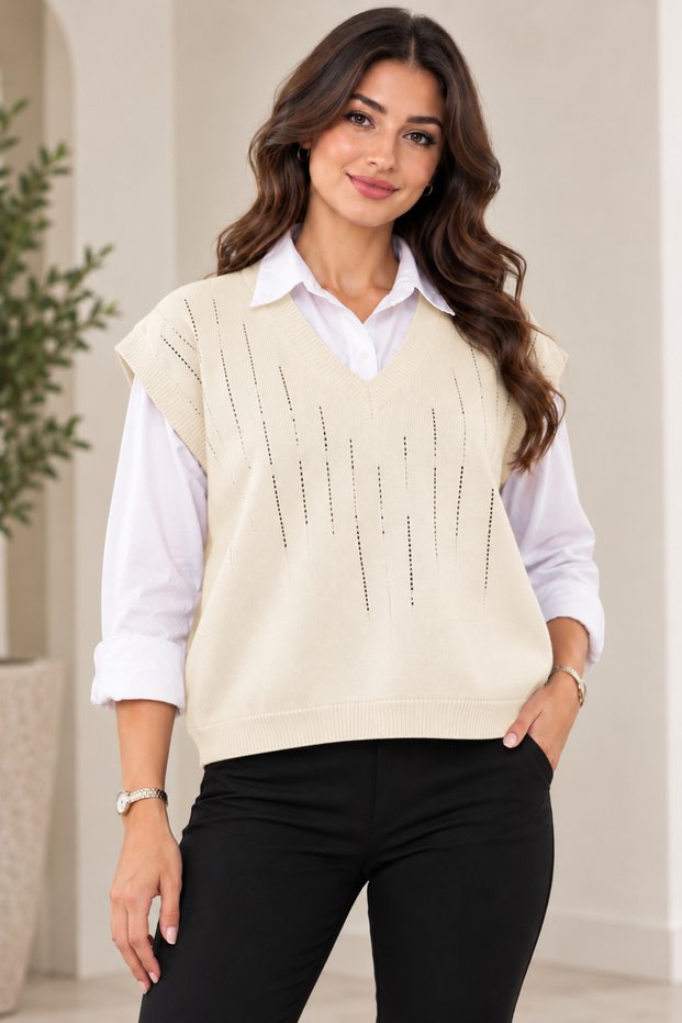 Women's V-Neck Knitwear Sweater – Sleeveless Knitted Pullover, Casual and Stylish