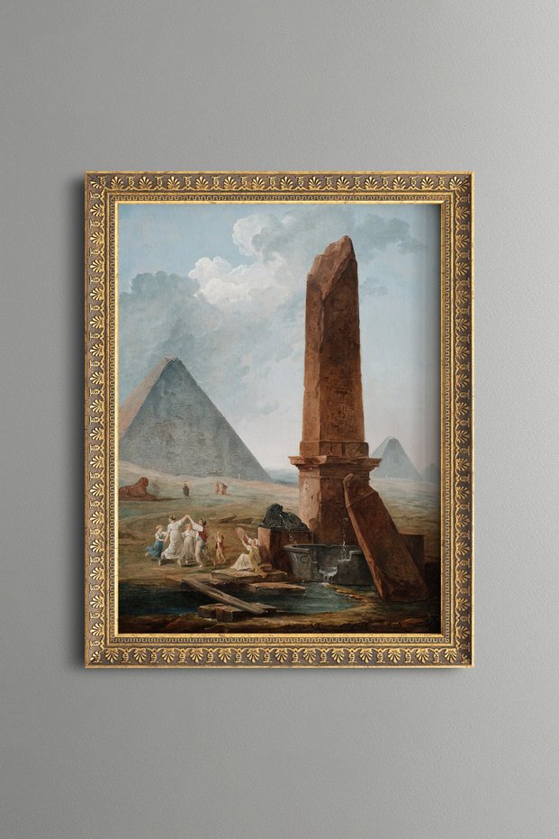 Caravan in Front of Pyramid and Obelisk - Vintage Patterned Painting - Fine Model