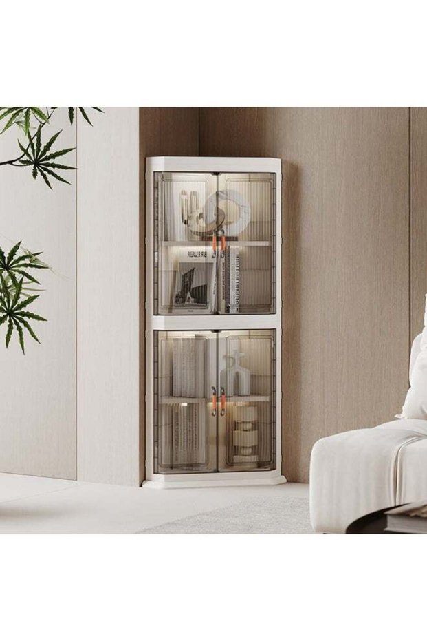 2 Layers Narrow Corner Bathroom Storage Cabinet with Doors for Kitchen Pantry Laundry Living Room Bedroom, 49.2 x 36.2 x 110.5 cm, White