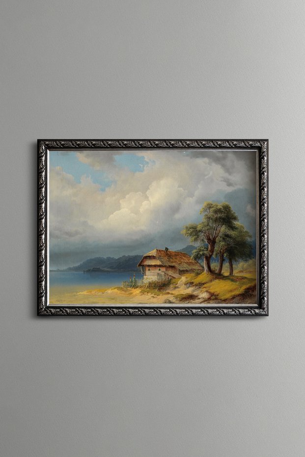 Cottage by the Lake - Vintage Patterned Painting - Fine Model