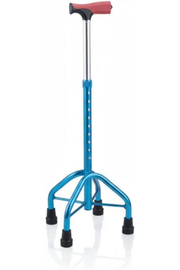 Professional Adjustable Aluminum Quad Cane – 4-Point Stability Walking Stick with Low-Profile Base – Lightweight & Height Adjustable Support for Seniors – 100kg Capacity